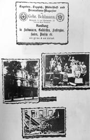 Inserat aus dem Jahr 1888 sowie Gründer im Kreise seiner Mitarbeiter