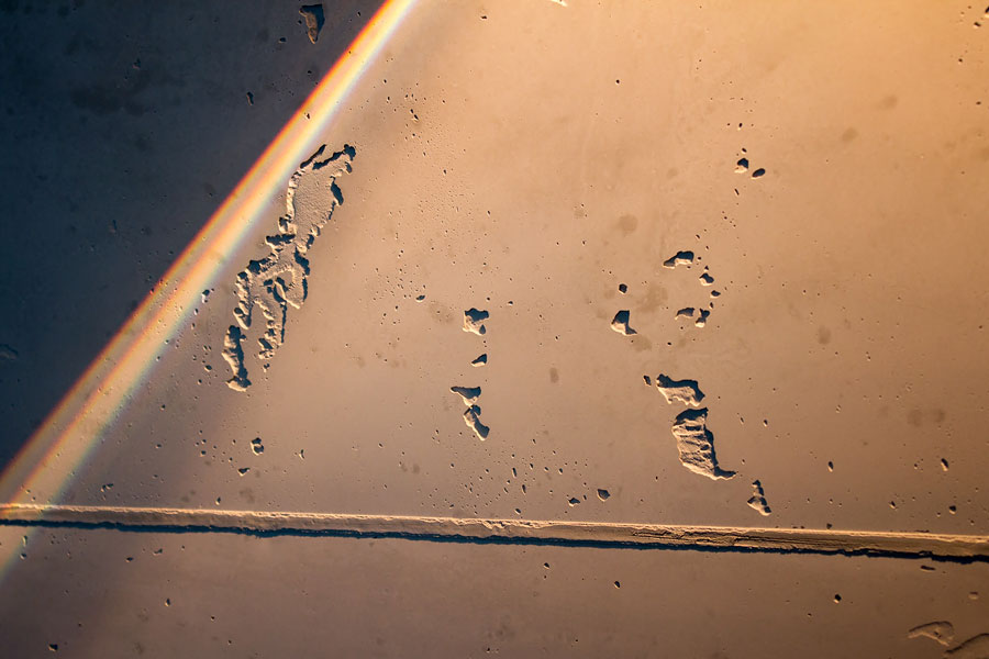 Detailaufnahme der charakteristischen Lunker und Strukturen im Kalkedelputz.