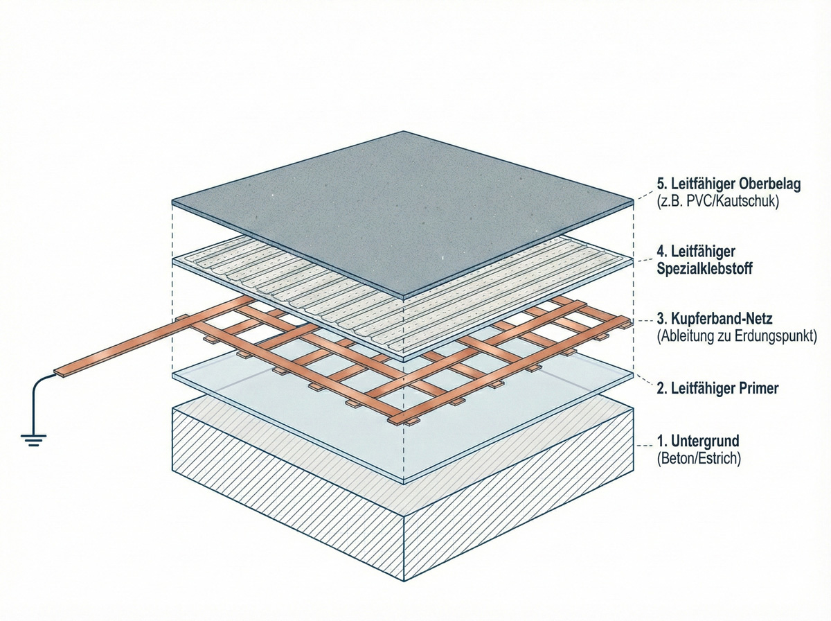 Leitfähige Bodenverlegung in technischem Bereich